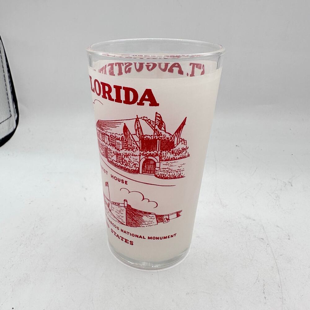 Vintage Florida St Augustine Souvenir Glass Frosted Tumbler Hazel Atlas MCM - Picture 7 of 9
